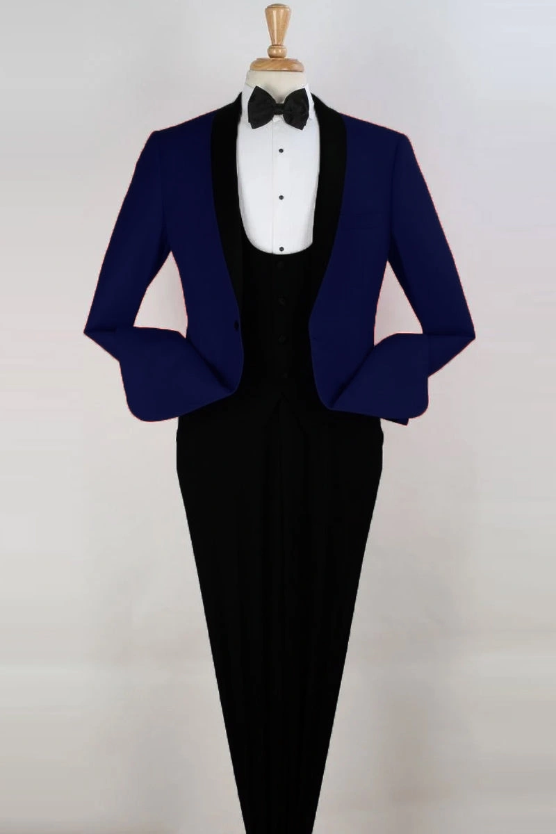 Blauer Ein-Knopf-Smoking für Herren mit Weste: Eleganz trifft auf Moderne. Ein Muss für den stilbewussten Mann.